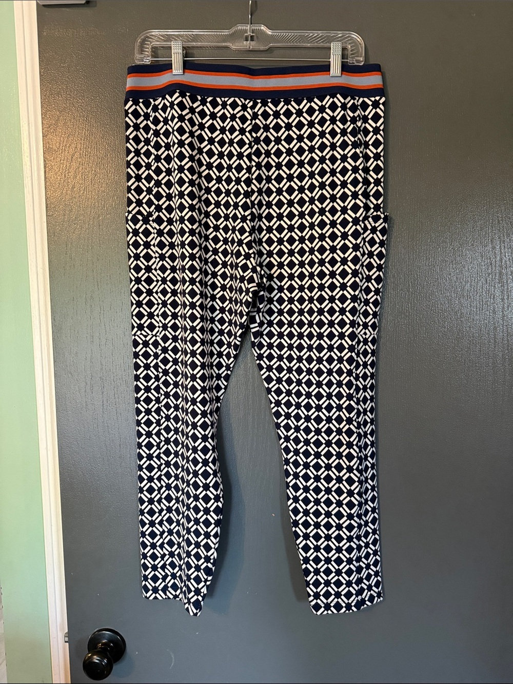 Lou & Grey Navy and White Geometric Print Leggings with Striped Waistband - Picture 3 of 3